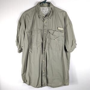 Columbia Fishing Shirt Mens Large Vented Short Sleeve Utility Mesh Lined Khaki